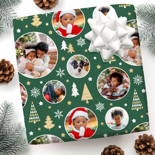 Papel De Presente Feliz Natal Árvores Neves Foto Verde