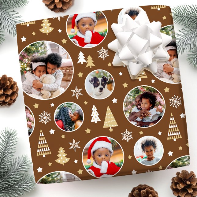 Papel De Presente Feliz Natal Árvores Snowflakes Foto Brown (Criador carregado)