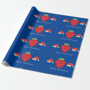 Papel De Presente Feliz Natal Big Red Strawberry e Santa Hats