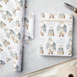 Papel De Presente Feliz Natal Blue Santa Férias de Natal