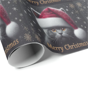 Papel De Presente Feliz Natal Bombaim Cat, Papais noeis Xmas Bombaim