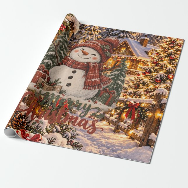 Papel De Presente Feliz Natal Boneco de Neve (Desenrolado)