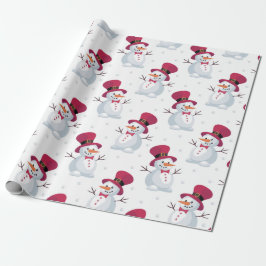Papel De Presente Feliz Natal Boneco de Neve Neve Caindo