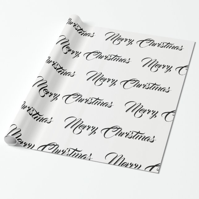 Papel De Presente Feliz Natal branco & preto - (Desenrolado)