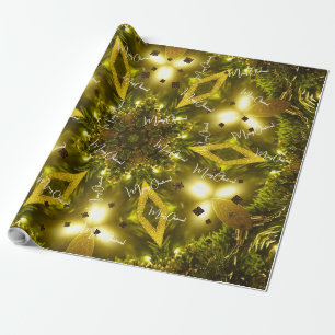 Papel De Presente Feliz Natal Bright Vintage Ouro Star Elegante