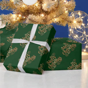 Papel De Presente Feliz Natal Brilhante Texto Dourado Verde Escuro