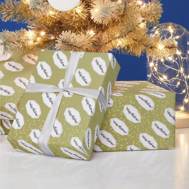 Papel De Presente Feliz Natal Brilho Bege e Branco (Feriados)