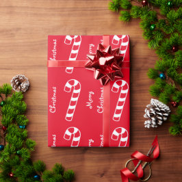 Papel De Presente Feliz Natal - Canas Vermelhas e Brancas