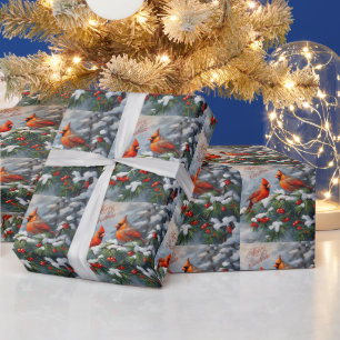 Papel De Presente Feliz Natal - Cardinhos Vermelhos com Berries Selv