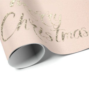 Papel De Presente Feliz Natal Champagne Rosa de Brilho Dourado