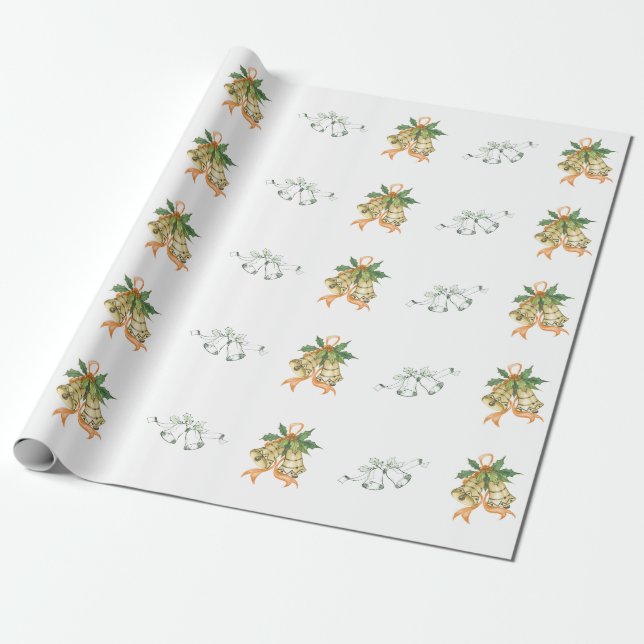 Papel De Presente Feliz Natal Cinza Verde Amarelo Laranja Verde (Desenrolado)