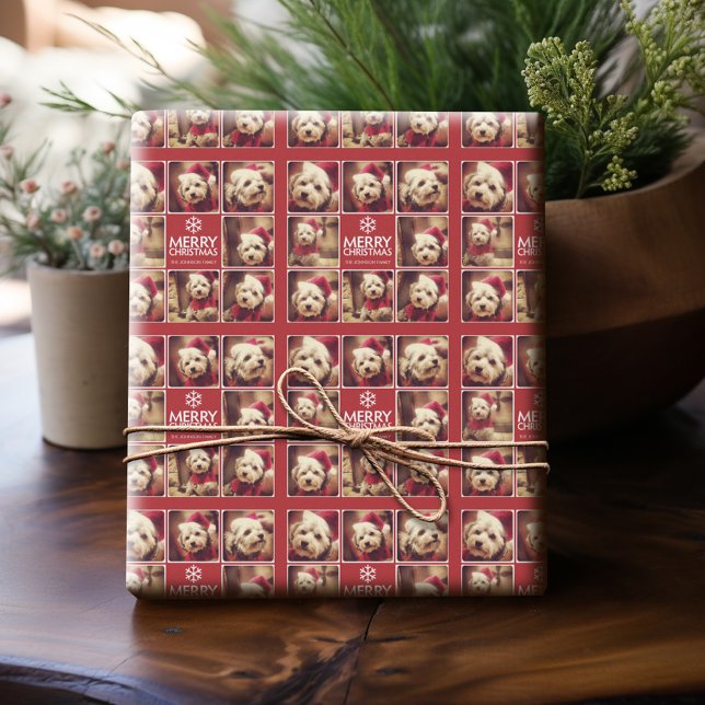 Papel De Presente Feliz Natal - Colagem de Fotos Vermelha (Personalized Photo Wrapping Paper)