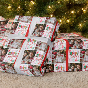 Papel De Presente Feliz Natal Colorido Fofo 2 Grade de Fotos