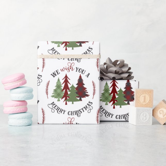 Papel De Presente Feliz Natal com Árvores (Chá de bebê)