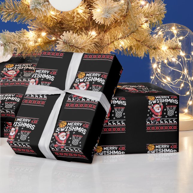 Papel De Presente Feliz Natal com Basquete de Natal Feio  (Feriados)