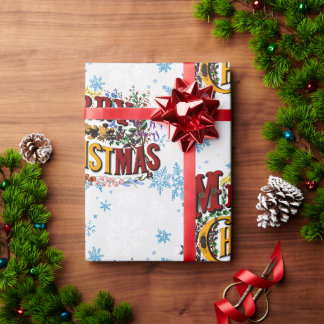 Papel De Presente Feliz Natal com Flocos de Neve Azul Gelo