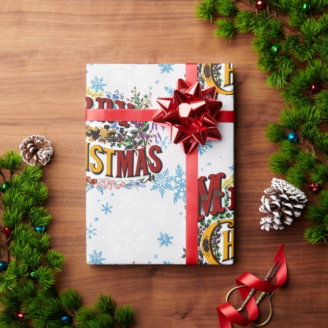 Papel De Presente Feliz Natal com Flocos de Neve Azul Gelo (Presente de Natal)