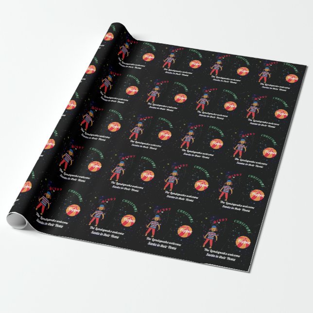 Papel De Presente Feliz Natal com o Cão Pimenta no Espaço (Desenrolado)