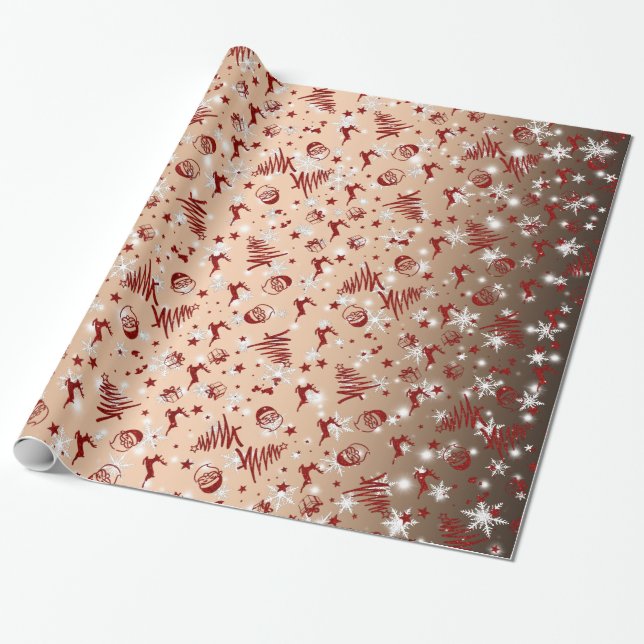 Papel De Presente Feliz Natal com Papais noeis e mais em ouro 2 (Desenrolado)