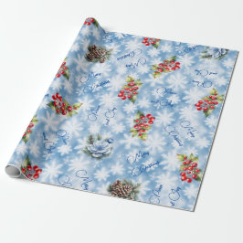 Papel De Presente Feliz Natal com Paz e Alegria Floco de Neve Azul 