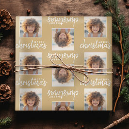 Papel De Presente Feliz Natal com uma foto quadrada - dourado