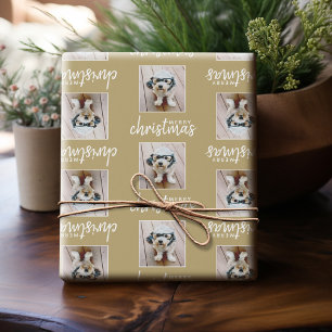 Papel De Presente Feliz Natal com uma foto quadrada - ouro