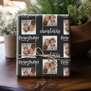 Papel De Presente Feliz Natal com uma foto quadrada - preto