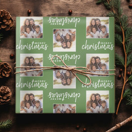 Papel De Presente Feliz Natal com uma Foto Quadrada - Verde