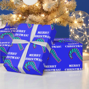 Papel De Presente Feliz Natal cor-de-rosa e bastão de doces azul