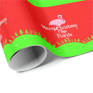 Papel De Presente Feliz Natal da Flórida e Papais noeis Flamingo