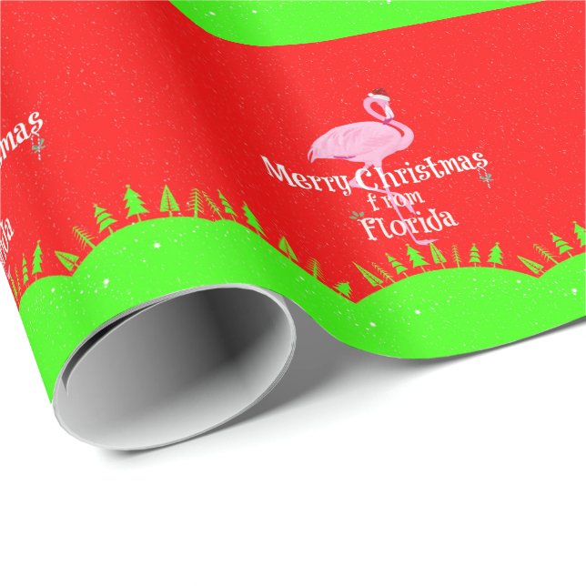Papel De Presente Feliz Natal da Flórida e Papais noeis Flamingo (Ponta do rolo)