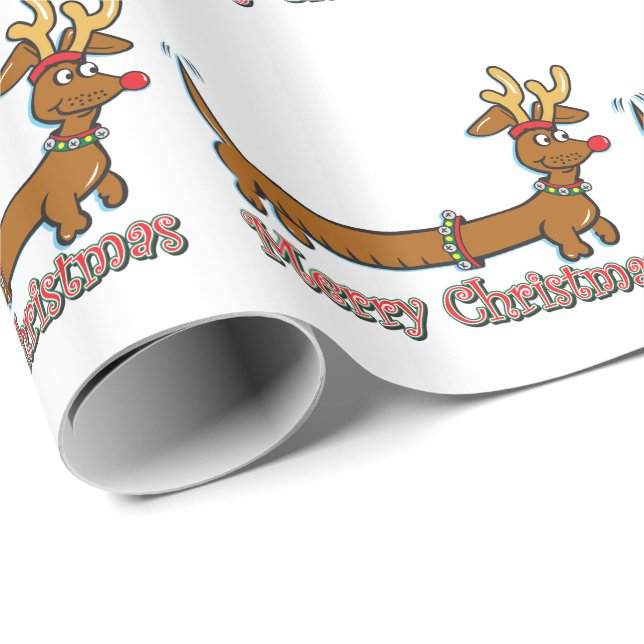 Papel De Presente Feliz Natal Dachshund (Ponta do rolo)