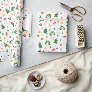 Papel De Presente Feliz Natal de doodle branca e vermelha
