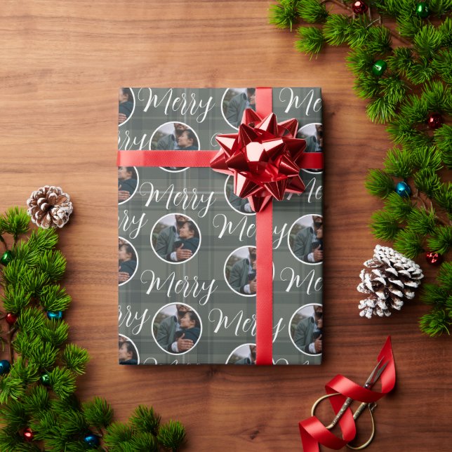 Papel De Presente Feliz Natal de Foto Personalizado | Xadrez (Presente de Natal)