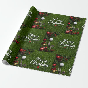 Papel De Presente Feliz Natal de Golfe no Putting Green Feriado 