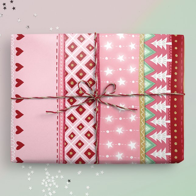 Papel De Presente Feliz Natal de Stripe Rosa (Gift mockap)