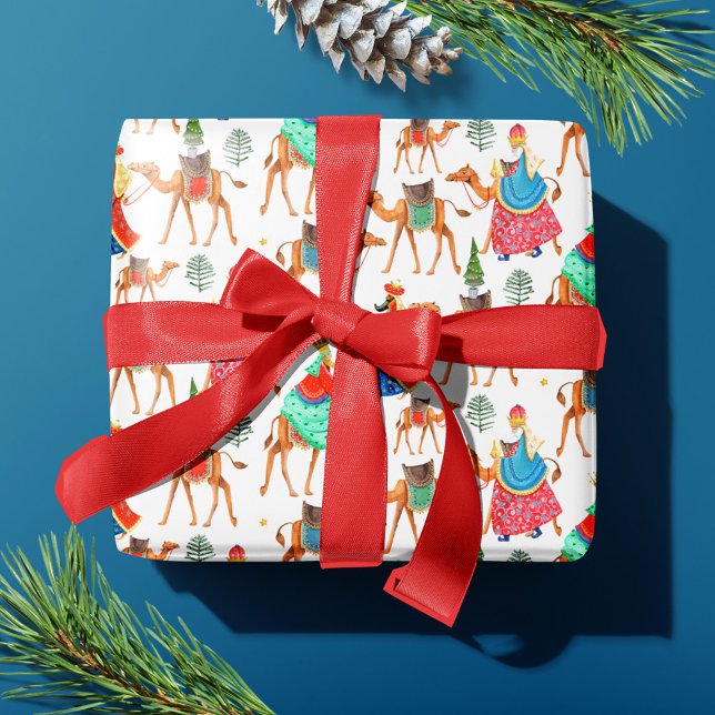 Papel De Presente Feliz Natal de três sábios brancos (Cute White Three Wise Men Christmas Wrapping Paper)