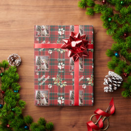 Papel De Presente Feliz Natal de Xadrez Verde Cachorro Vermelho