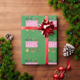 Papel De Presente Feliz Natal Deseja Saudações Rosa