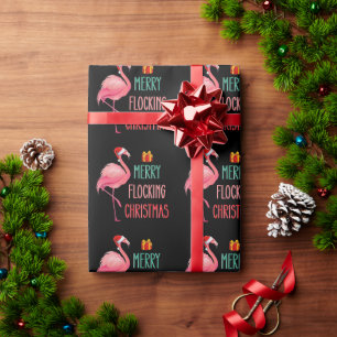 Papel De Presente Feliz Natal Divertido Flamingo Engraçado Férias