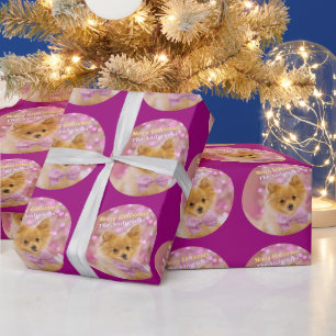 Papel De Presente Feliz Natal DIY & Nome, Cachorro Fofo, Violeta Ver
