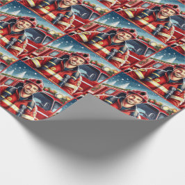 Papel De Presente Feliz Natal do Bombeiro Caucasiano
