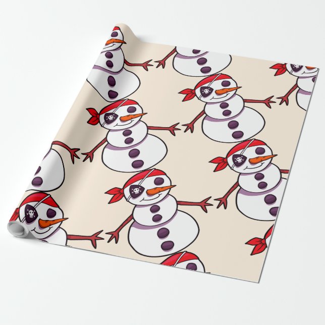Papel De Presente Feliz Natal do boneco de neve do pirata (Desenrolado)