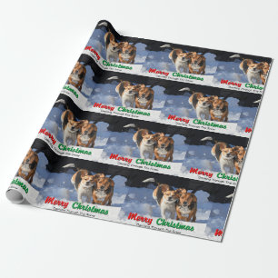 Papel De Presente Feliz Natal dos lebreiros que precipita através d