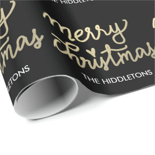 Papel De Presente Feliz Natal Dourado do falso moderno escrito à m