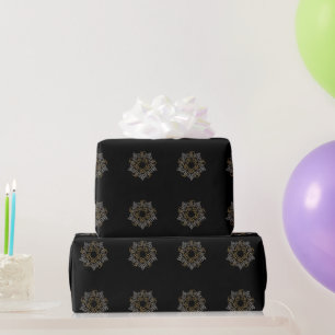 Papel De Presente Feliz Natal Dourado e Silver Star, Preto
