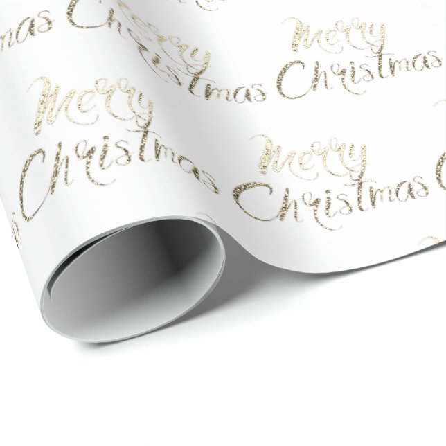 Papel De Presente Feliz Natal Dourado, Espetáculo de Largura Branco (Ponta do rolo)