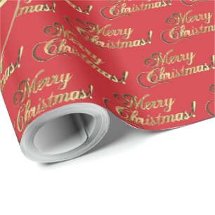 Papel De Presente Feliz Natal Dourado Folha de Fogo Vermelho