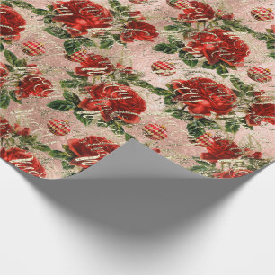 Papel De Presente Feliz Natal Dourado, Rosa de Letras Glitter