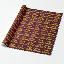 Papel De Presente Feliz Natal Dourado Script Burgundy Maroon Glitte